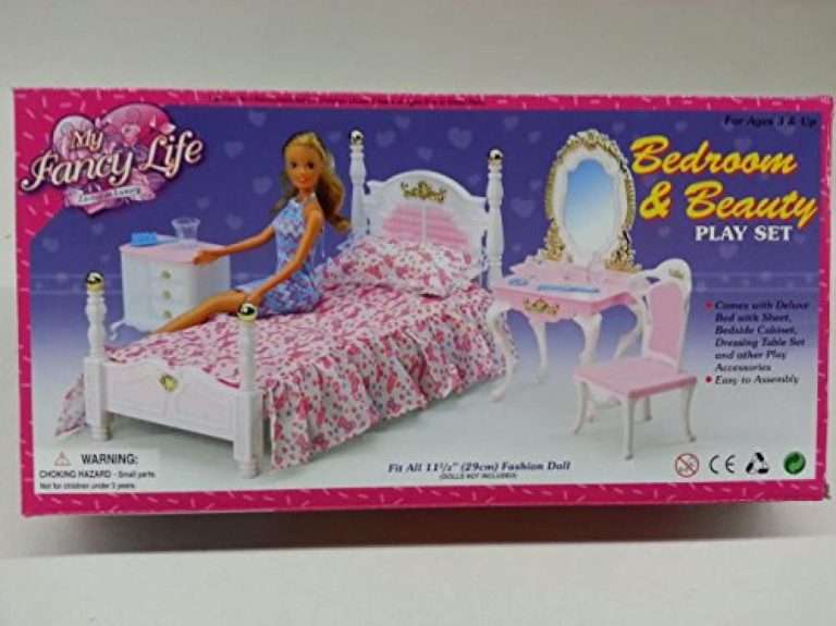 Barbie Size Dollhouse Furniture Bed Room & Beauty Play Set Barbie