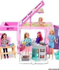 ​Barbie 3-in-1 DreamCamper Vehicle, approx. 3-ft, Transforming Camper with Pool, Truck, Boat and 50 Accessories, Makes a Great Gift for 3 to 7 Year Olds