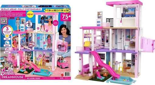 Barbie Dreamhouse (3.75-ft) 3-Story Dollhouse Playset with Pool & Slide, Party Room, Elevator, Puppy Play Area, Customizable Lights & Sounds