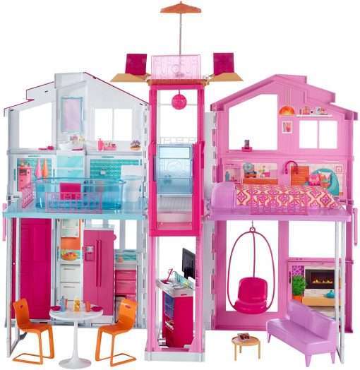 Barbie 3-Story House with Pop-Up Umbrella, Multicolor [Amazon Exclusive]