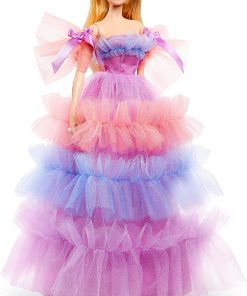 Barbie Birthday Wishes Doll (Blonde, 13-inch), Wearing Ruffled Gown, with Doll Stand and Certificate of Authenticity