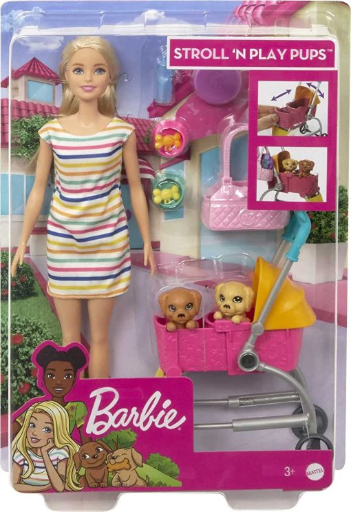 Barbie Stroll ‘n Play Pups Playset with Blonde Barbie Doll (11.5-Inch), 2 Puppies, Pet Stroller and Accessories, Gift for 3 to 7 Year Olds 6