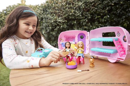 Barbie Club Chelsea Camper Playset with Chelsea Doll, Puppy, Car, Camper, Firepit, Guitar and 10 Accessories, Gift for 3 to 7 Year Olds 2
