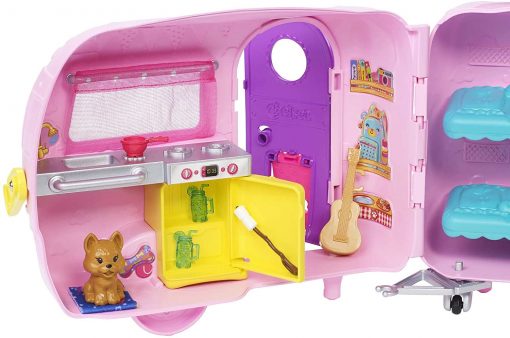Barbie Club Chelsea Camper Playset with Chelsea Doll, Puppy, Car, Camper, Firepit, Guitar and 10 Accessories, Gift for 3 to 7 Year Olds 3