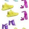 Barbie Fashion Shoes - Package of 5 Pairs of Shoes ~ Yellow Sneakers, Pink High Heels, Purple High Heels, Blue Boots and Green Hiking Shoes