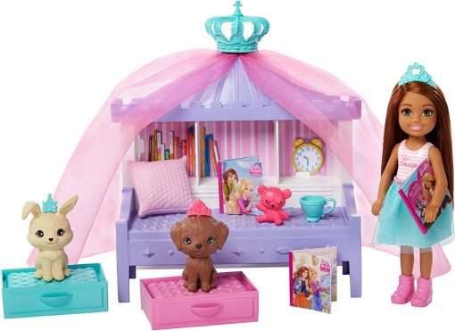 Barbie Princess Adventure Chelsea Princess Storytime Playset, with Chelsea Doll, Canopy Bed, 2 Pets and Accessories