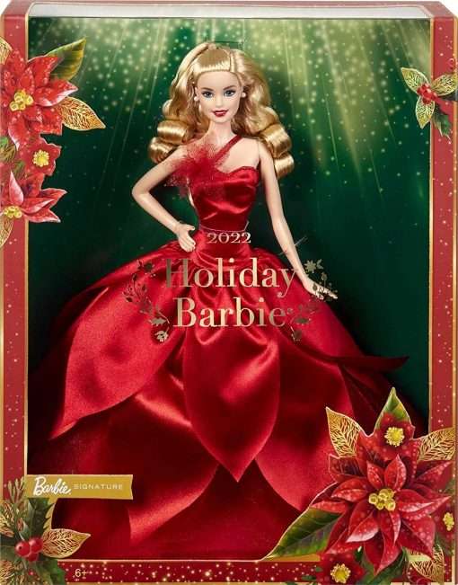 Barbie Signature 2022 Holiday Doll with Blonde Hair, Collectible Series, Includes Doll Stand and Displayable Packaging 6