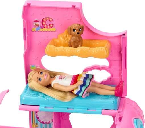 Barbie New 2023 Camper, Chelsea 2-in-1 Playset with Small Doll, 2 Pets & 15 Accessories, Vehicle Transforms into Camp Site 6