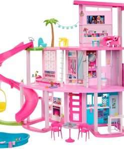 New ​Barbie Dreamhouse, Pool Party Doll House with 75+ Pieces and 3-Story Slide, Barbie House Playset, Pet Elevator and Puppy Play Areas​