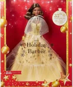 2023 Holiday Barbie Doll, Seasonal Collector Gift, Barbie Signature, Golden Gown and Displayable Packaging, Dark Brown Hair