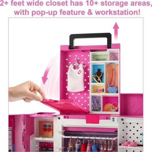 Barbie Dream Closet Playset, 35+ Clothes & Accessories Including 5 Complete Looks, Pop-Up Second Level, Mirror & Laundry Chute 3