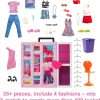 Barbie Dream Closet Playset, 35+ Clothes & Accessories Including 5 Complete Looks, Pop-Up Second Level, Mirror & Laundry Chute 4