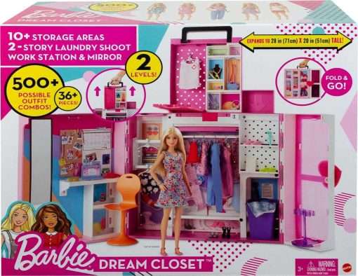 Barbie Dream Closet Playset, 35+ Clothes & Accessories Including 5 Complete Looks, Pop-Up Second Level, Mirror & Laundry Chute 6
