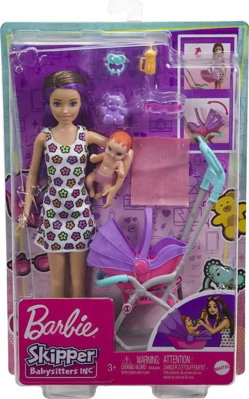 Barbie Skipper Babysitters Inc Playset with Doll, Stroller, Baby Doll & 5 Accessories, Remove Stroller Seat for Carrier 6