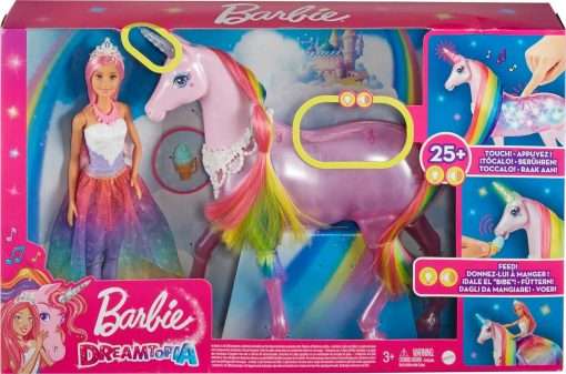 Barbie Dreamtopia Unicorn & Doll Set, Magical Lights with Rainbow Mane, Lights & Sounds, Plus Royal Fashion Doll with Pink Hair & Food Accessory (Amazon Exclusive) 6