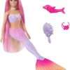 Barbie Mermaid Doll, “Malibu” with Pink Hair, Styling Accessories, Pet Dolphin and Water-Activated Color Change Feature