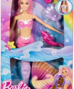 Barbie Mermaid Doll, “Malibu” with Pink Hair, Styling Accessories, Pet Dolphin and Water-Activated Color Change Feature 6