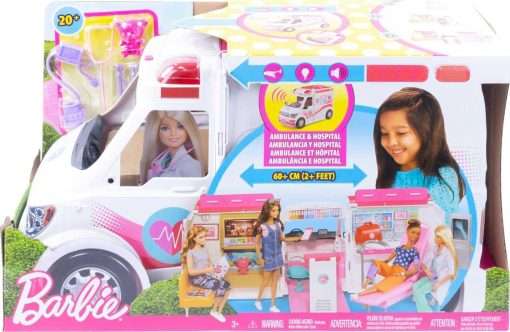 Barbie Playset with 20+ Accessories, Emergency Vehi__cle Transforms into 2+ Foot Hospital with Lights and Sounds, Care Clinic 6