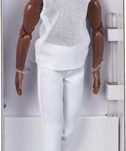Barbie Signature Looks Ken Doll (Brunette with Braids & Bun Hairstyle) Fully Posable Fashion Doll Wearing White Shirt & Pants, Gift for Collectors 6