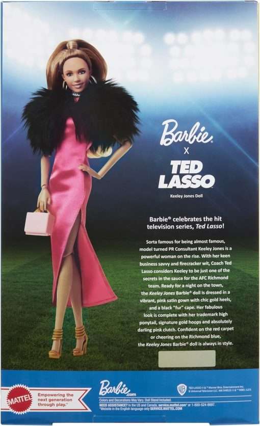 Barbie Signature Doll, Keeley Jones from Ted Lasso Wearing Pink Dress with Faux Fur Cape, Collectible with Displayable Packaging 6