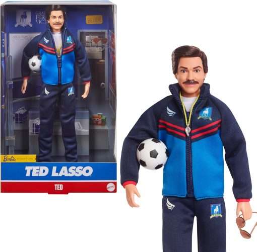 Barbie Signature Doll, Ted Lasso Wearing Iconic Blue AFC Richmond Tracksuit with Aviators, Collectible with Displayable Packaging