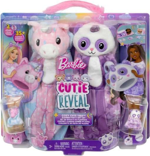 Barbie Cutie Reveal Gift Set with 2 Dolls & 2 Pets, Cozy Cute Tees Slumber Party with 35+ Surprises, Color Change & Costume Sleeping Bags 6