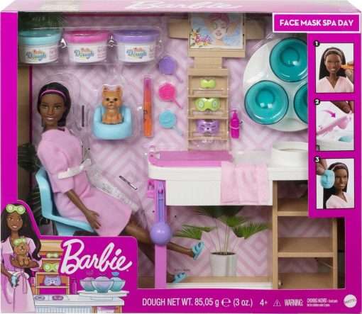 Barbie Face Mask Spa Day Playset with Brunette Barbie Doll, Puppy, 3 Tubs of Barbie Dough and 10+ Accessories 6