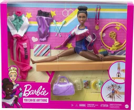 Barbie Gymnastics Playset Brunette Barbie Doll with Twirling Feature, Balance Beam, 15+ Accessories, Great For Ages 3 to 7 Years Old 6