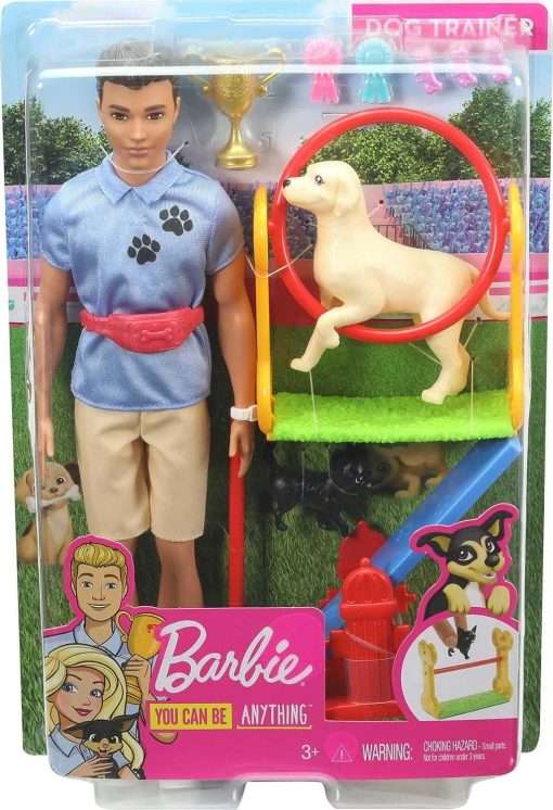 Barbie Ken Dog Trainer Playset with Doll, 2 Dog Figures, Hoop Ring, Balance Bar, Jumping Bar, Trophy and 2 Winner Ribbons for Ages 3 and Up 6