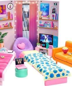 Barbie Big City, Big Dreams Dorm Room Playset with 2 Beds, Couch, Bean Bag Chair, Bedroom Furniture, Décor & Accessories, For 3 to 7 Year Olds