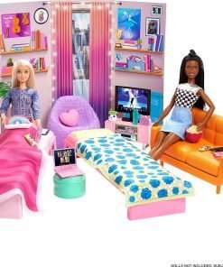 Barbie Big City, Big Dreams Dorm Room Playset with 2 Beds, Couch, Bean Bag Chair, Bedroom Furniture, Décor & Accessories, For 3 to 7 Year Olds 5