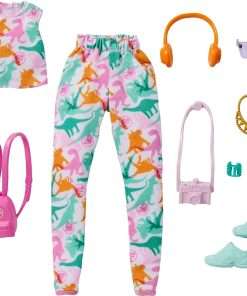 Barbie Clothing & Accessories Inspired by Jurassic World with 10 Storytelling Pieces for Barbie Dolls- Sleeveless Crop Top & Jogger Pants, Backpack - 1