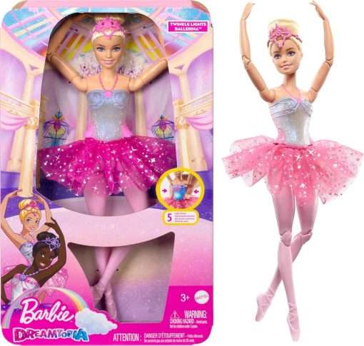 Barbie Dreamtopia Doll, Twinkle Lights Posable Ballerina with 5 Light-Up Shows, Sparkly Pink Tutu, Blonde Hair & Tiara