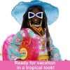 Barbie Extra Fly Doll with Beach-Themed Travel Clothes & Accessories, Tropical Coverup with Oversized Hat & Bag 5