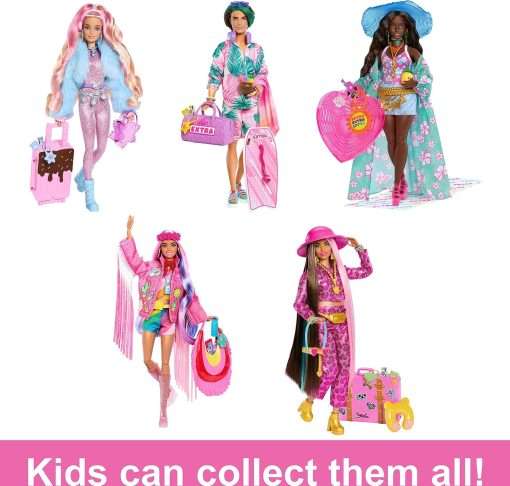 Barbie Extra Fly Doll with Beach-Themed Travel Clothes & Accessories, Tropical Coverup with Oversized Hat & Bag 6