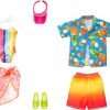 Barbie Fashions Doll Clothes and Accessories Set, Beach 2-Pack for Barbie and Ken Dolls with 2 Complete Swim Outfits - 1