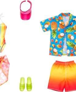 Barbie Fashions Doll Clothes and Accessories Set, Beach 2-Pack for Barbie and Ken Dolls with 2 Complete Swim Outfits - 1
