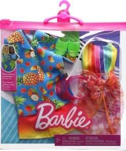 Barbie Fashions Doll Clothes and Accessories Set, Beach 2-Pack for Barbie and Ken Dolls with 2 Complete Swim Outfits - 2