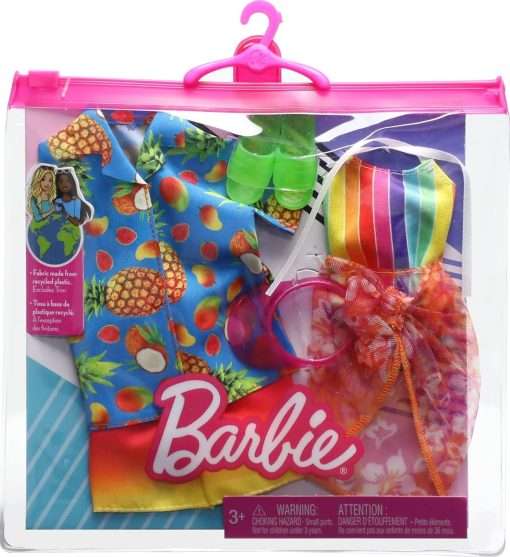 Barbie Fashions Doll Clothes and Accessories Set, Beach 2-Pack for Barbie and Ken Dolls with 2 Complete Swim Outfits - 2