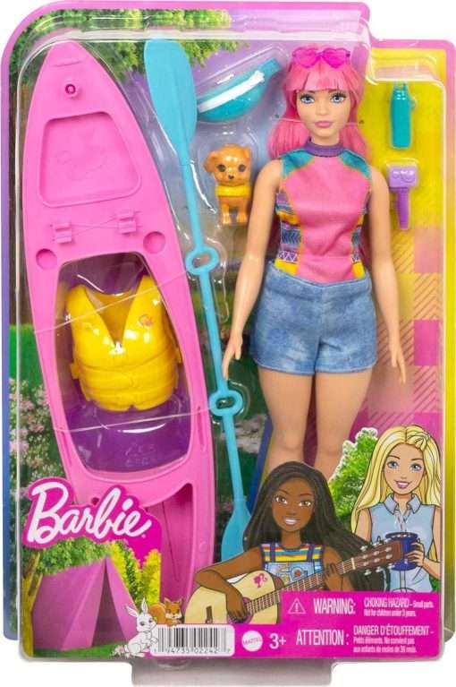 Barbie It Takes Two Camping Playset with Daisy Doll (Curvy with Pink Hair, 11.5 in), Pet Puppy, Kayak & Camping Accessories, For 3 to 7 Year Olds 6