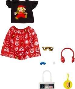 Barbie Storytelling Fashion Pack of Doll Clothes Inspired by Super Mario- Graphic Top, Print Skirt & 6 Video Game-Themed Accessories Dolls, Gift for 3 to 8 Year Olds - 1