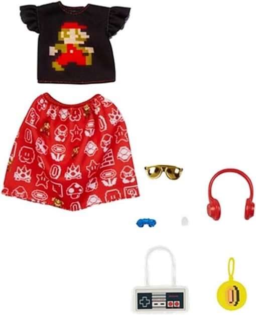 Barbie Storytelling Fashion Pack of Doll Clothes Inspired by Super Mario- Graphic Top, Print Skirt & 6 Video Game-Themed Accessories Dolls, Gift for 3 to 8 Year Olds - 1