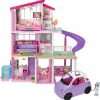 Barbie DreamHouse Dollhouse with 70+ Accessories, Working Elevator & Slide, Lights & Sounds + Barbie Car “Electric Vehicle” with Charging Station and Plug - 1