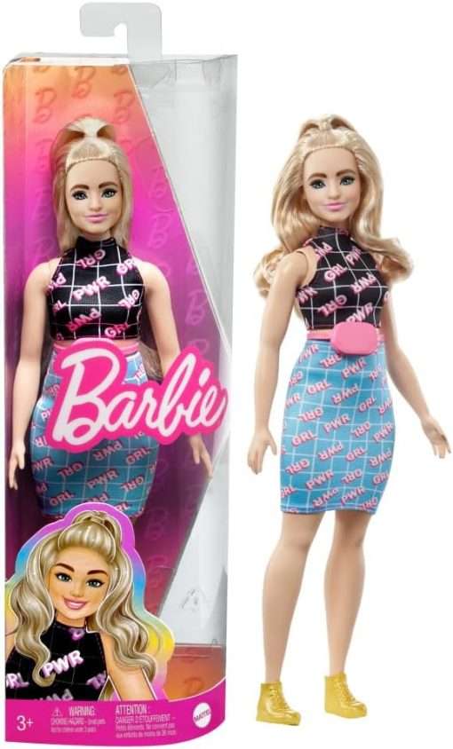Barbie Fashionistas Doll with Curvy Shape, Blonde Hair, Girl Power-Print Outfit & Accessories - 1