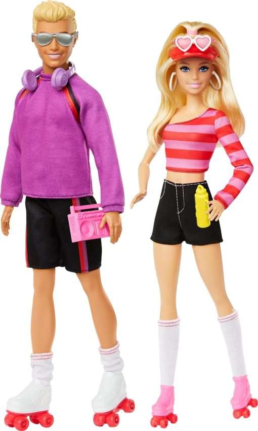 Barbie Fashionistas Set with 2 Fashion Dolls & 6 Accessories, Ken Roller-Skating Fashion Dolls, 65th Anniversary Collectible - 1