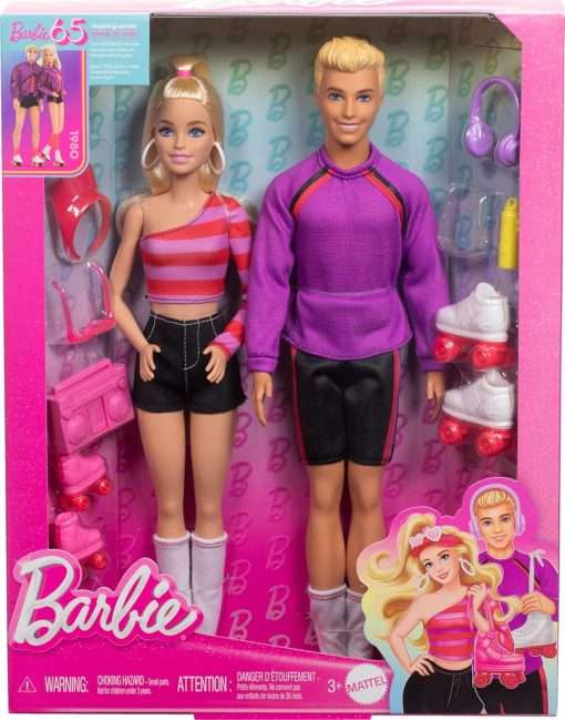Barbie Fashionistas Set with 2 Fashion Dolls & 6 Accessories, Ken Roller-Skating Fashion Dolls, 65th Anniversary Collectible - 6
