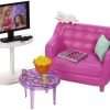 Barbie Indoor Furniture Playset, Living Room Includes Kitten, Furniture and Accessories for Movie and Game Night - 3