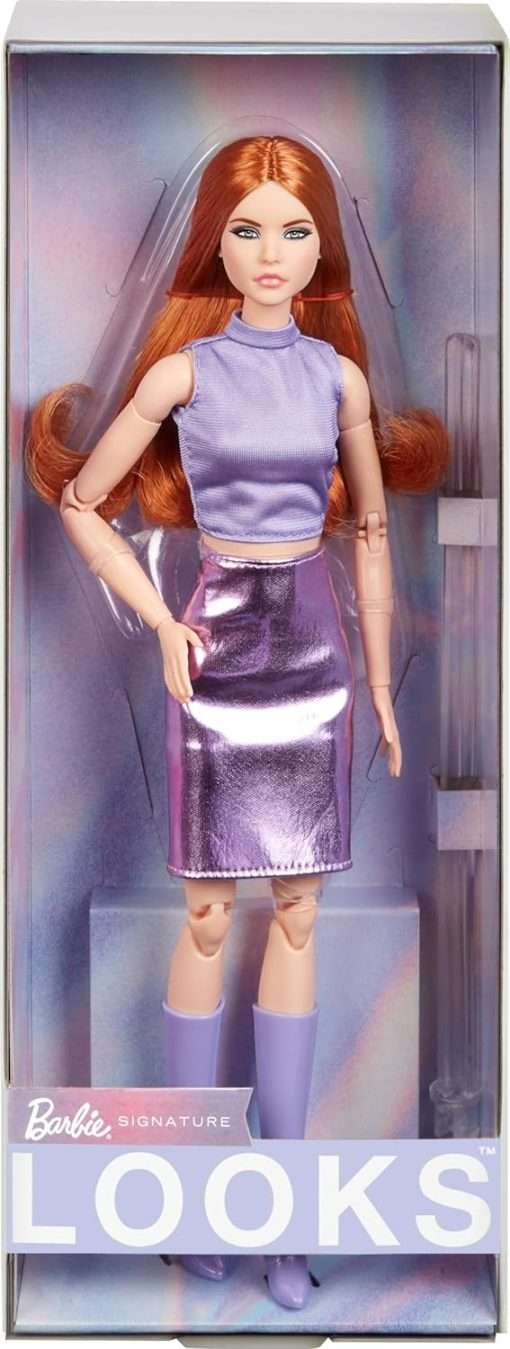 Barbie Looks Doll, Collectible No. 20 with Red Hair and Modern Y2K Fashion, Lavender Top and Faux-Leather Skirt with Knee-High Boots​ - 1