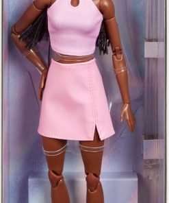 Barbie Looks Doll, Collectible No. 21 with Black Braids and Modern Y2K Fashion, Pink Halter Top and Faux-Leather Skirt with Ankle Boots - 1