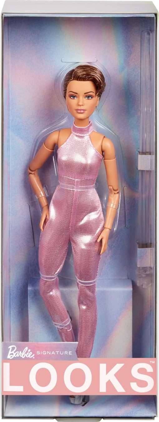 Barbie Looks Doll, Collectible No. 22 with Pixie Cut and Modern Y2K Fashion, Sequined Pink Halter Jumpsuit with Silver Heels - 1